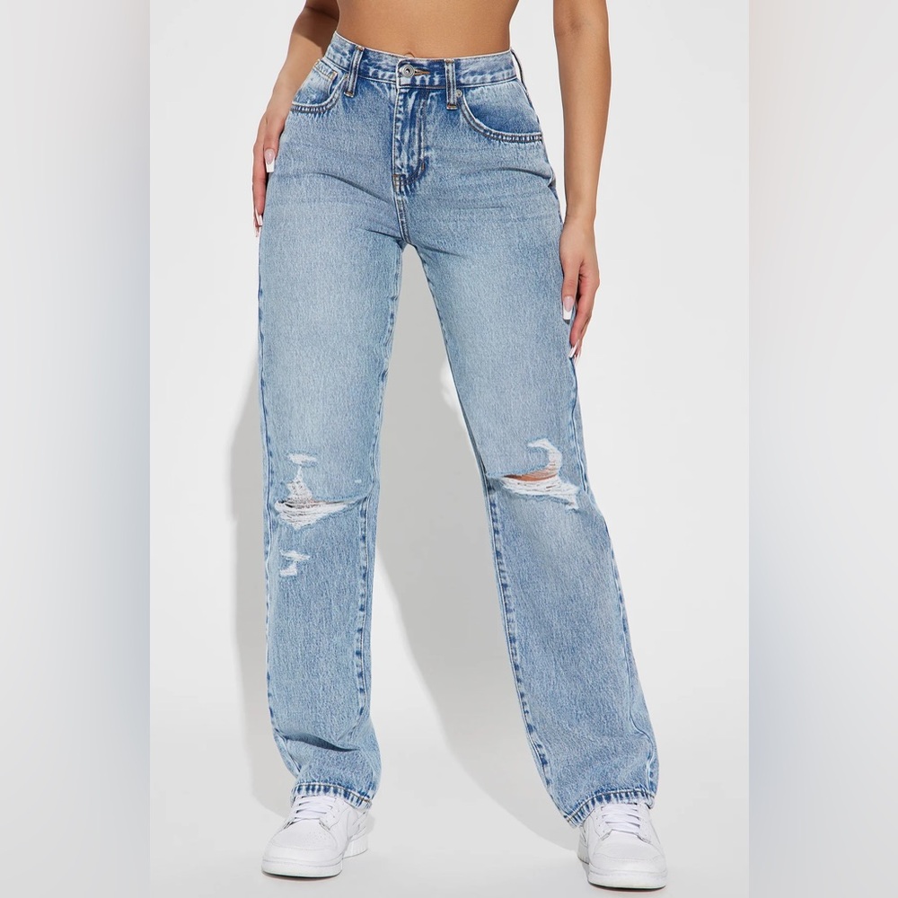 ❥𝖥𝖠𝖲𝖧𝖨𝖮𝖭𝗡𝗢𝗩𝗔: Only One Non Stretch Ripped Straight Leg Jean - Medium Wash - Picture 5 of 11